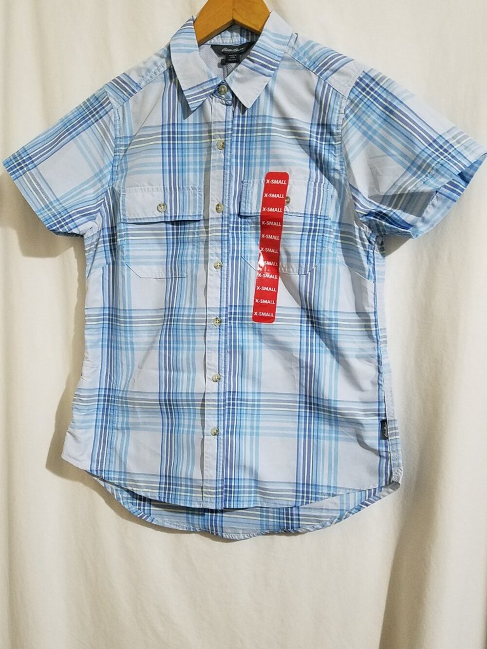 Eddie Bauer Women's Adventure Short Sleeve Shirt – Plaid Blue – Size XS – NWT